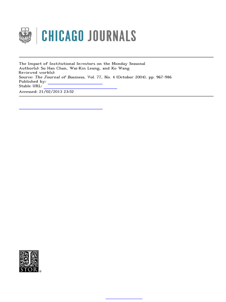 Institutional Investors and Monday Returns | PDF | Stock Market | Stocks