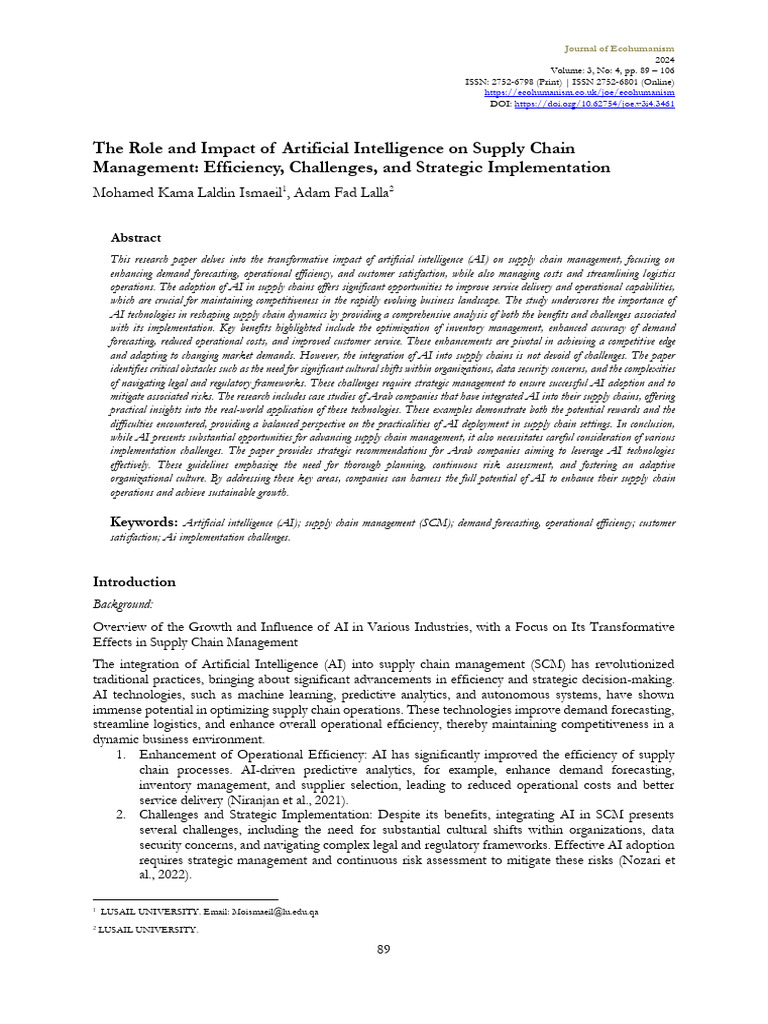 The Role and Impact of Artificial Intelligence on | PDF | Supply Chain ...