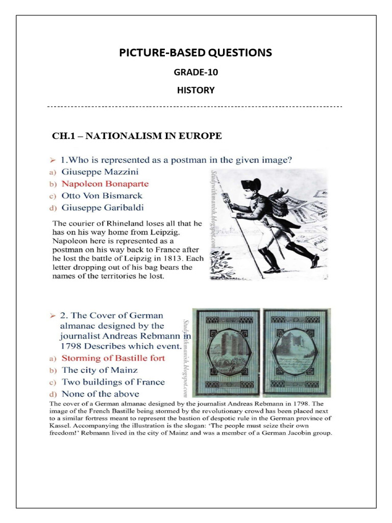 Grade 10 History Picture Questions | PDF