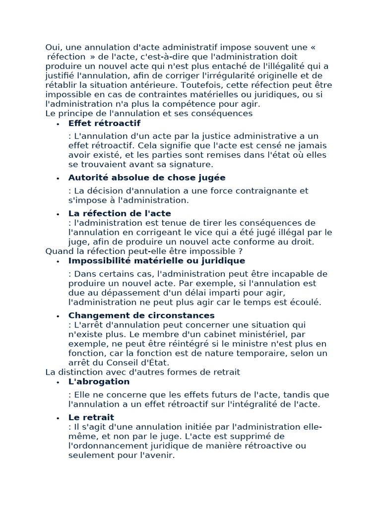 Réfection d'acte administratif annulé | PDF | Loi