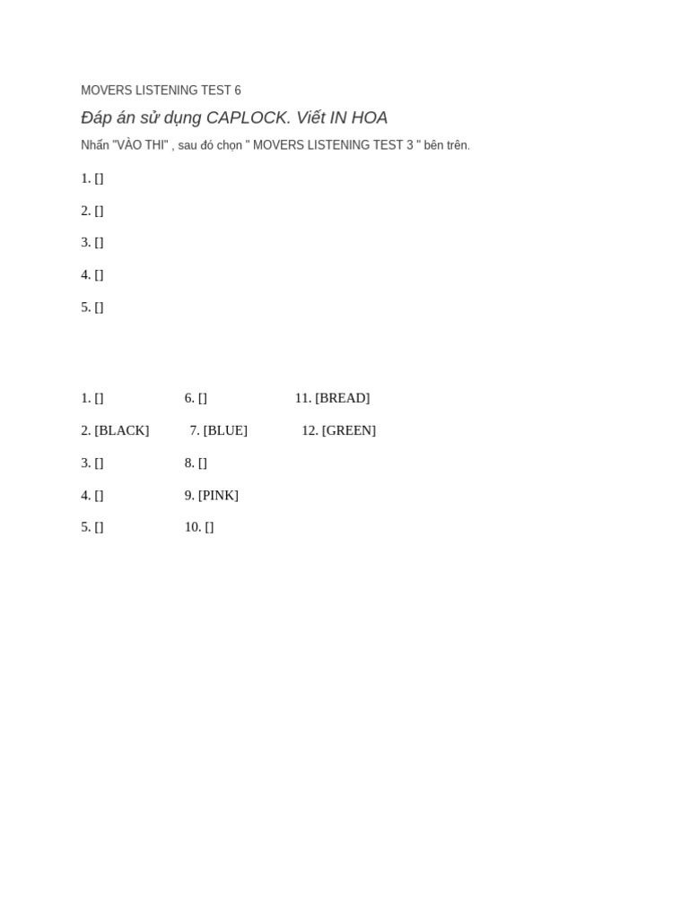 Movers Listening Test 5 | PDF