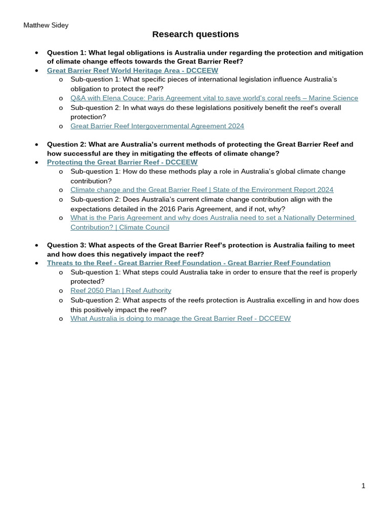 Matthew - Unit 4 Legal Essay | PDF | Climate Change | Coral Reef