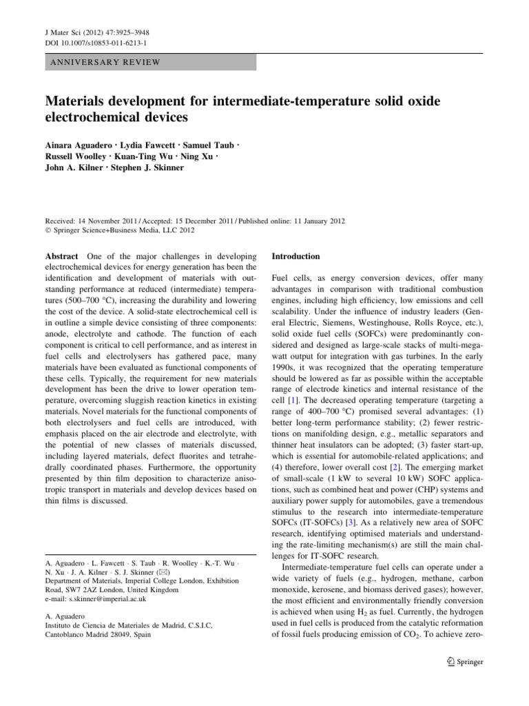 Materials for Intermediate-Temperature SOFCs | PDF | Solid Oxide Fuel ...