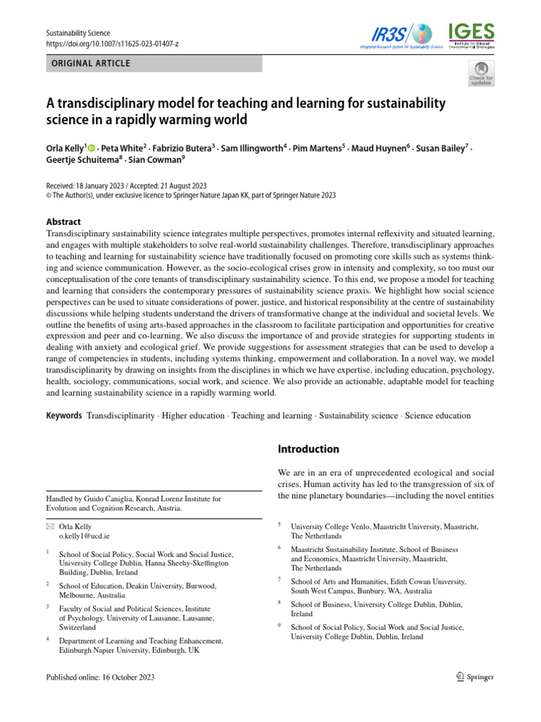 Transdisciplinary Model for Sustainability Education | PDF ...