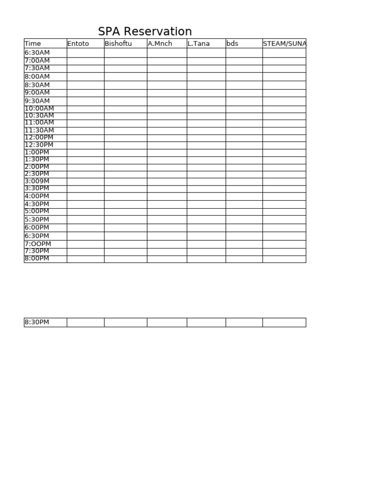 SPA Reservation Schedule Overview | PDF