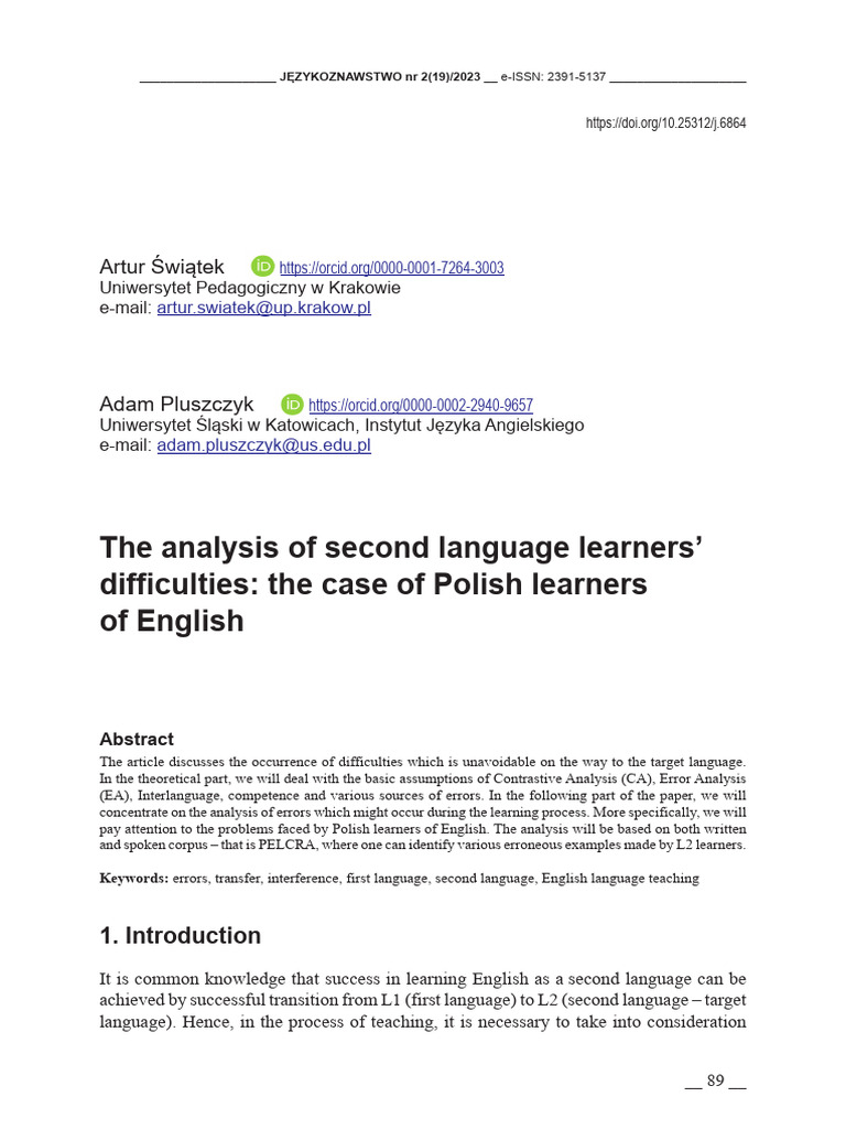 Polish Learners' English Errors Analysis | PDF | Second Language ...