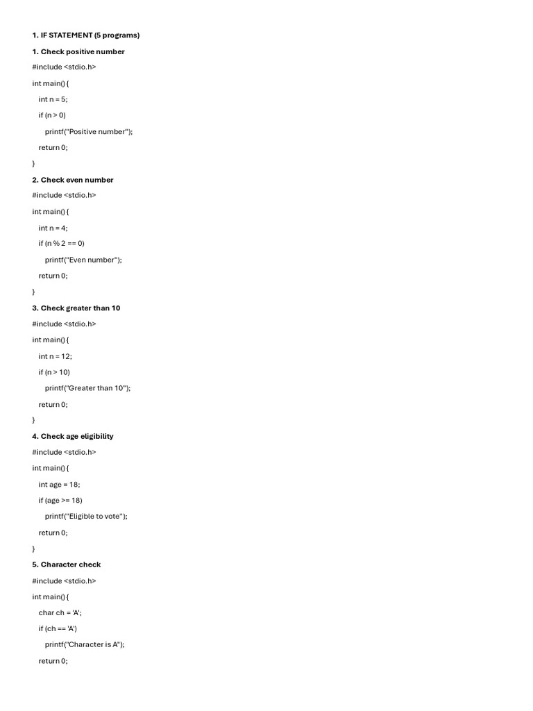 C Programs for Conditional Statements | PDF | Computer Programming ...