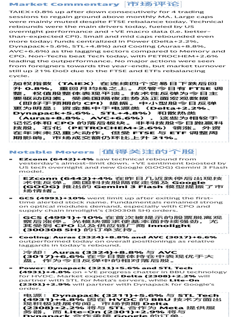 台湾：小幅反弹，散热、电源、光 | PDF | Knowledge Economy