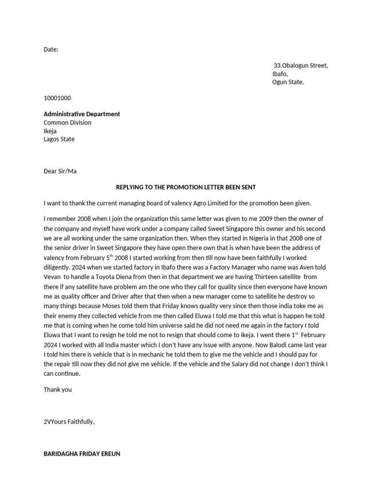 Promotion Response Letter from Employee | PDF