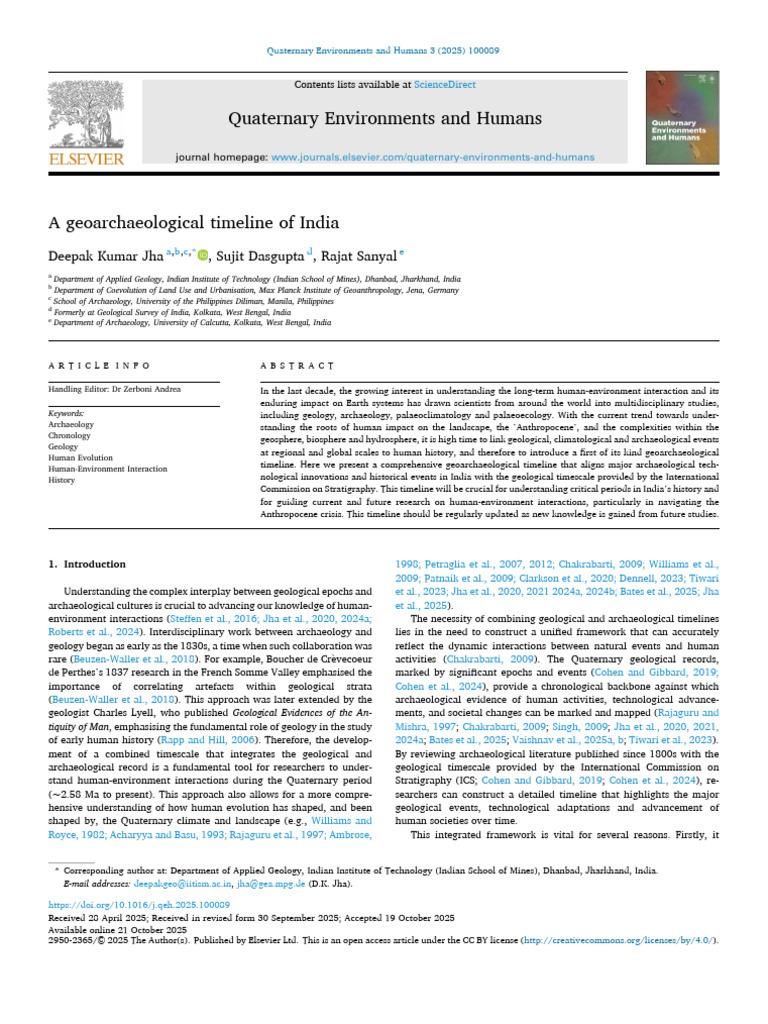 Geoarchaeological Timeline of India | PDF | Homo | Paleolithic