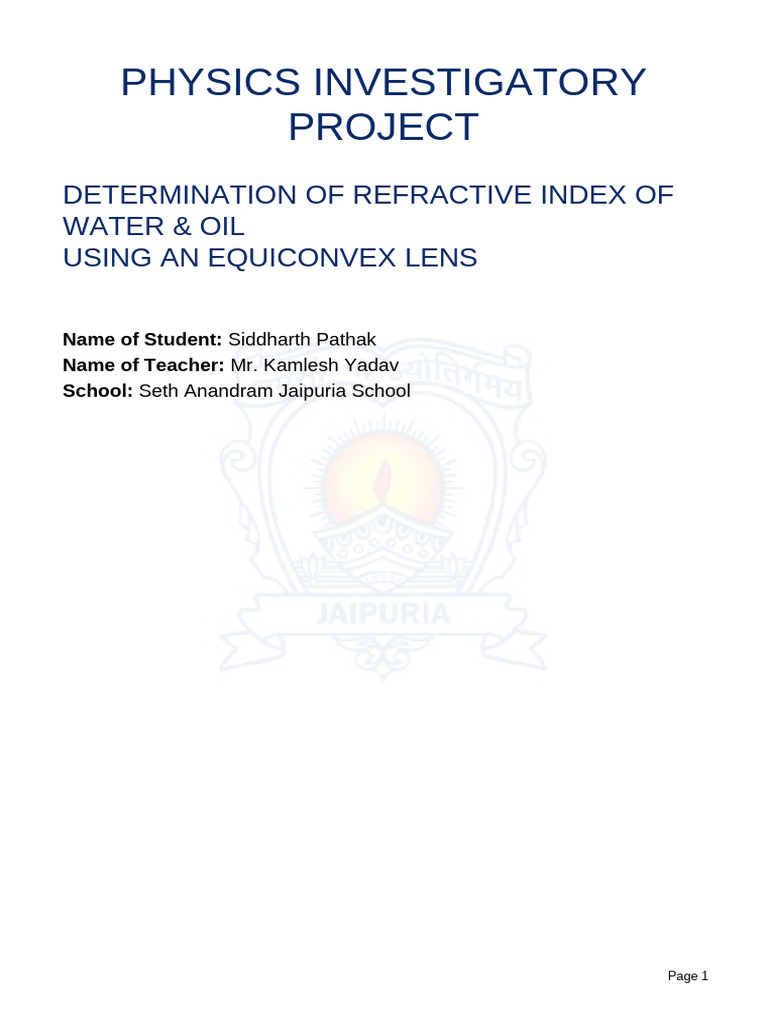 Refractive Index of Water and Oil | PDF