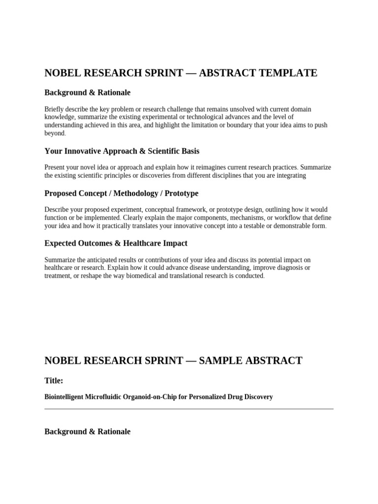 Nobel Research Sprint - Abstract Template | PDF | Microfluidics | Science