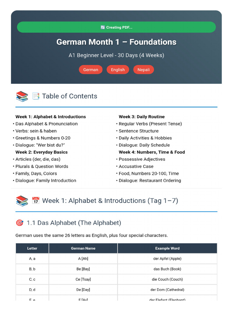 German Month1 Foundations | PDF