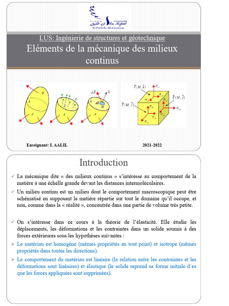Mécanique des milieux continus : contraintes et déformations | PDF ...