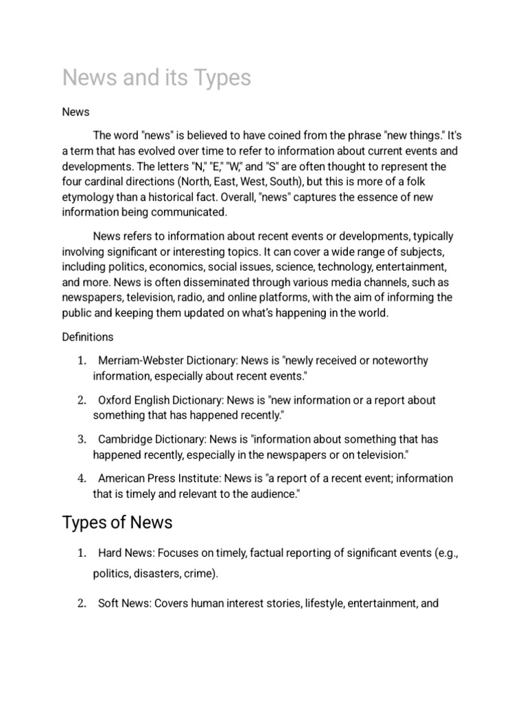 Types of News: Hard vs. Soft News | PDF