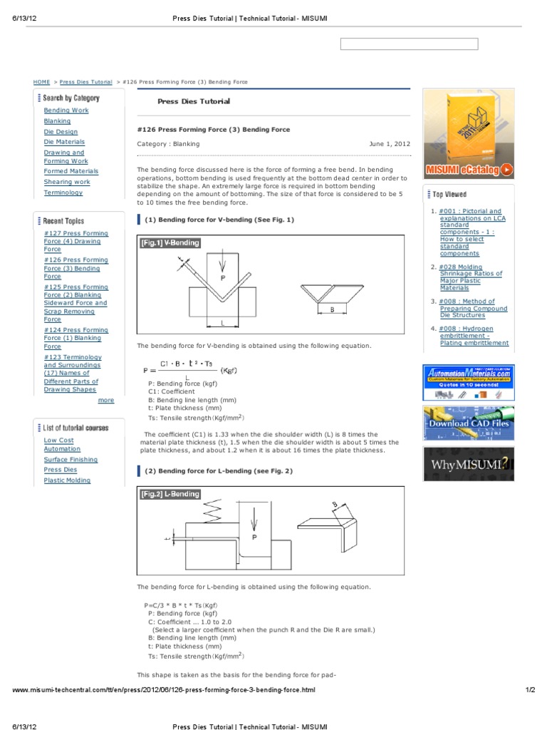 Press Dies Tutorial - Technical Tutorial - 1MISUMI | PDF | Bending ...