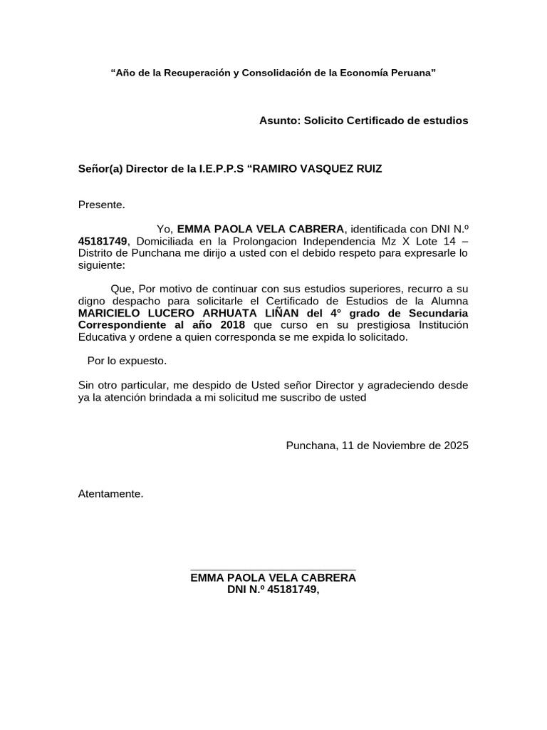 Solicitud de Certificado de Estudios | PDF