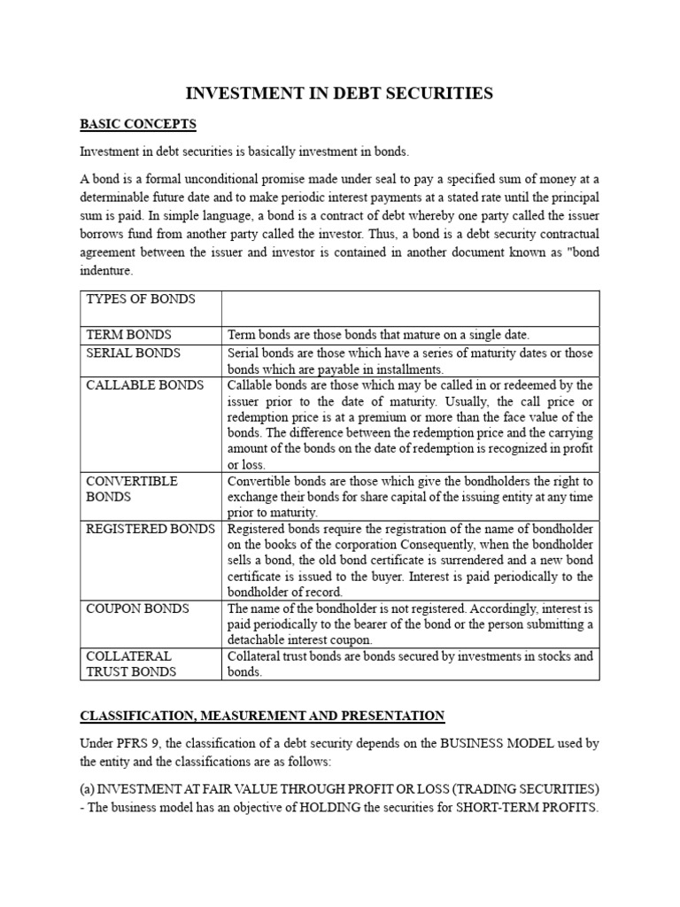 Understanding Debt Securities and Bonds | PDF | Bonds (Finance ...
