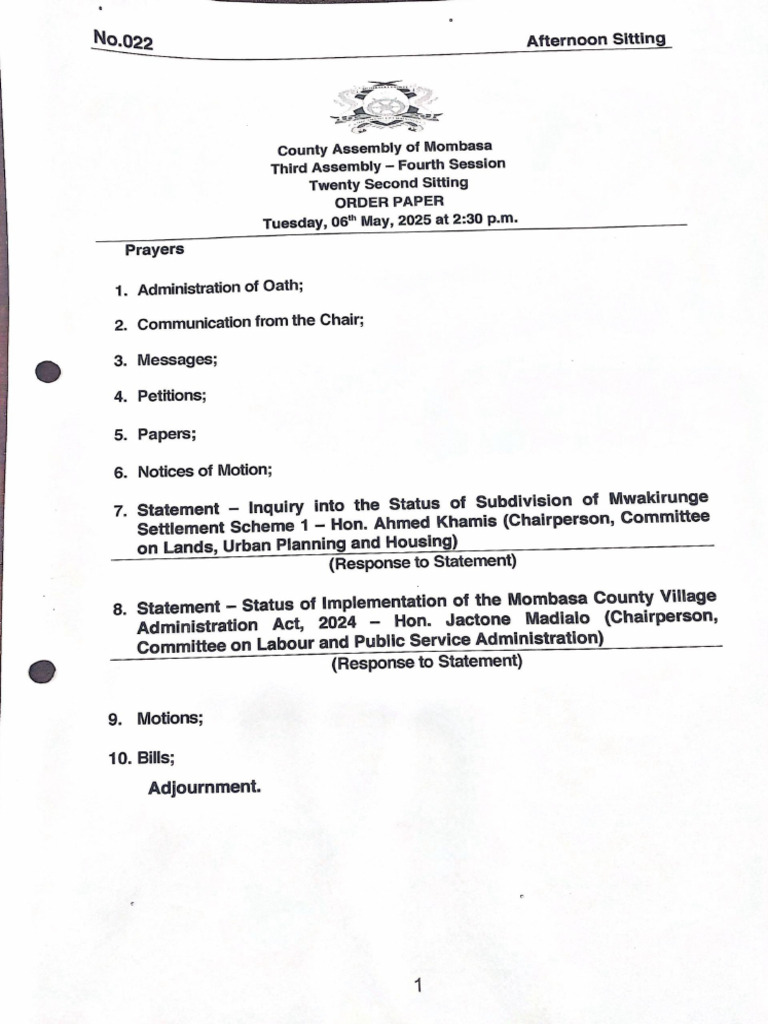 Order Paper No. 022 | PDF