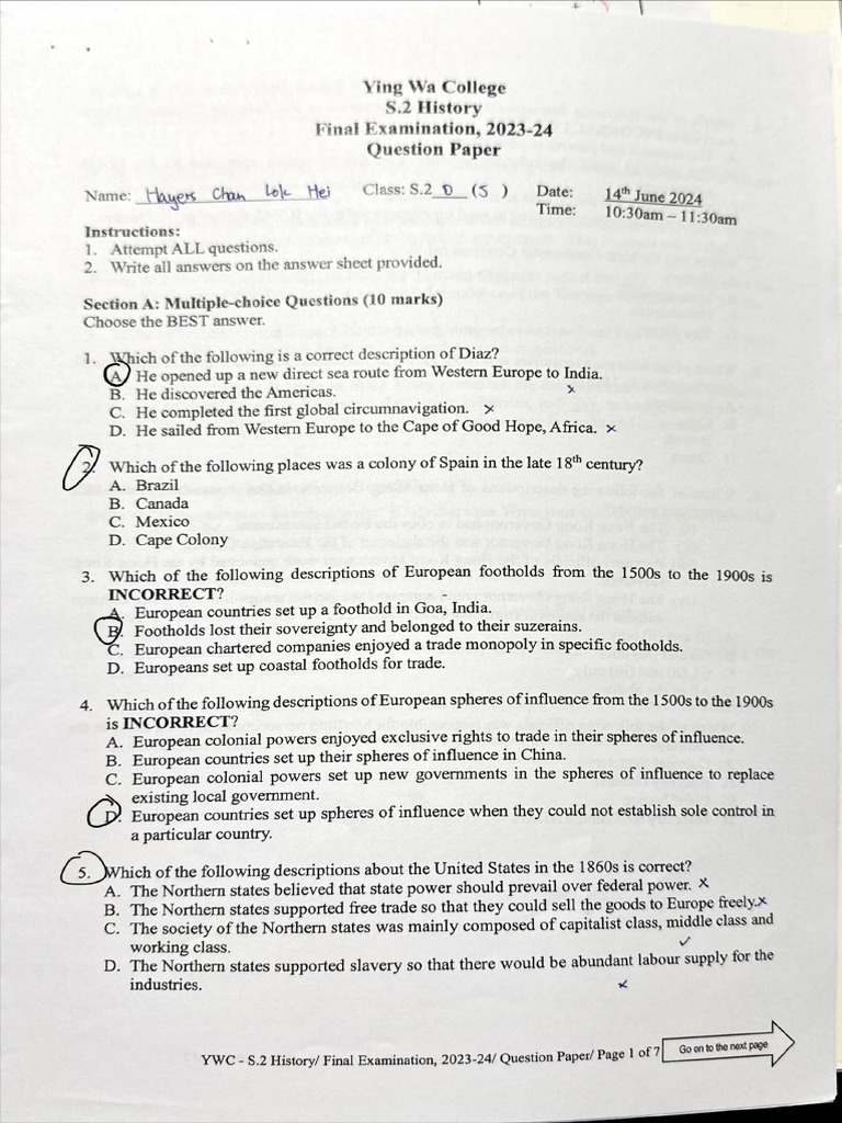 Hist f2 Past Paper | PDF