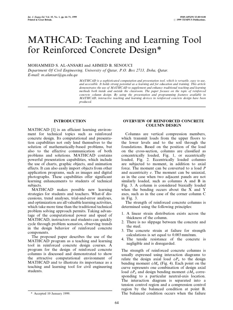 MATHCAD for Reinforced Concrete Design | PDF | Column | Strength Of ...