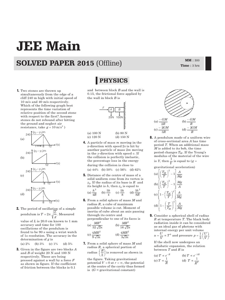 JEE Main Physics Problem Solutions | PDF | Chemical Reactions | Mole (Unit)
