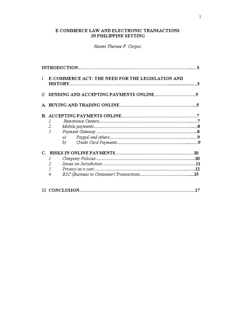 Law in The Philippines Sales Paper E Commerce
