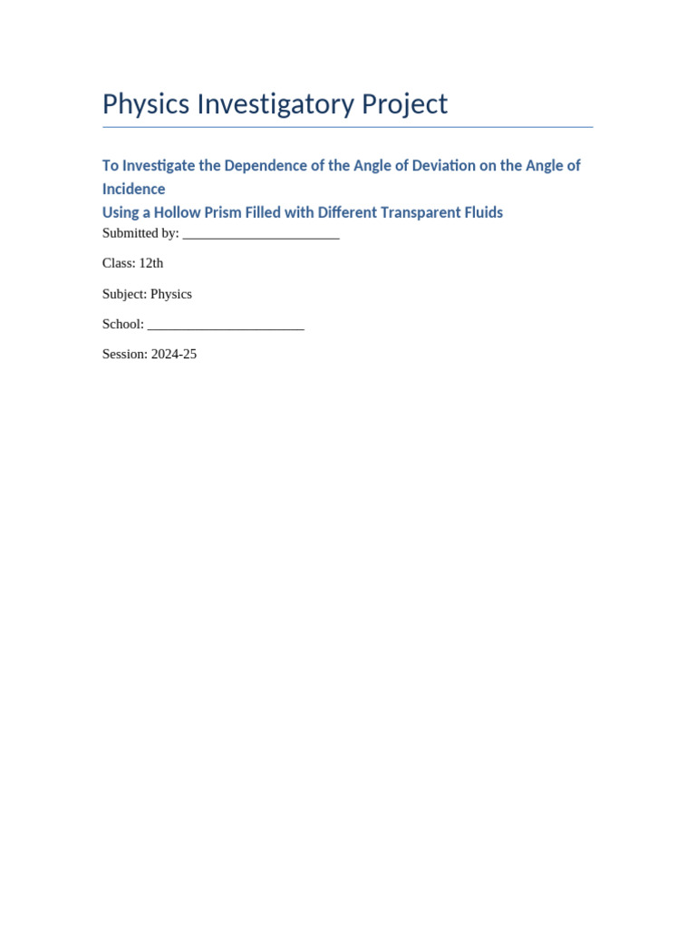Angle of Deviation in Hollow Prism Experiment | PDF | Refractive Index ...