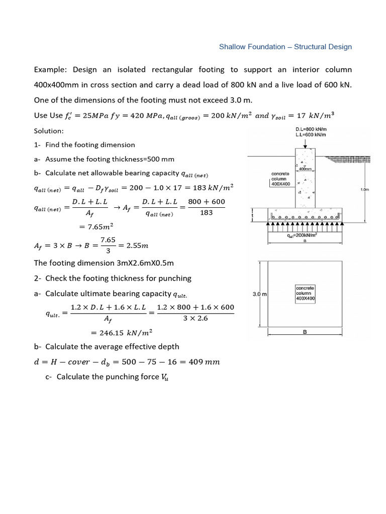 Shallow Foundation Design Example | PDF