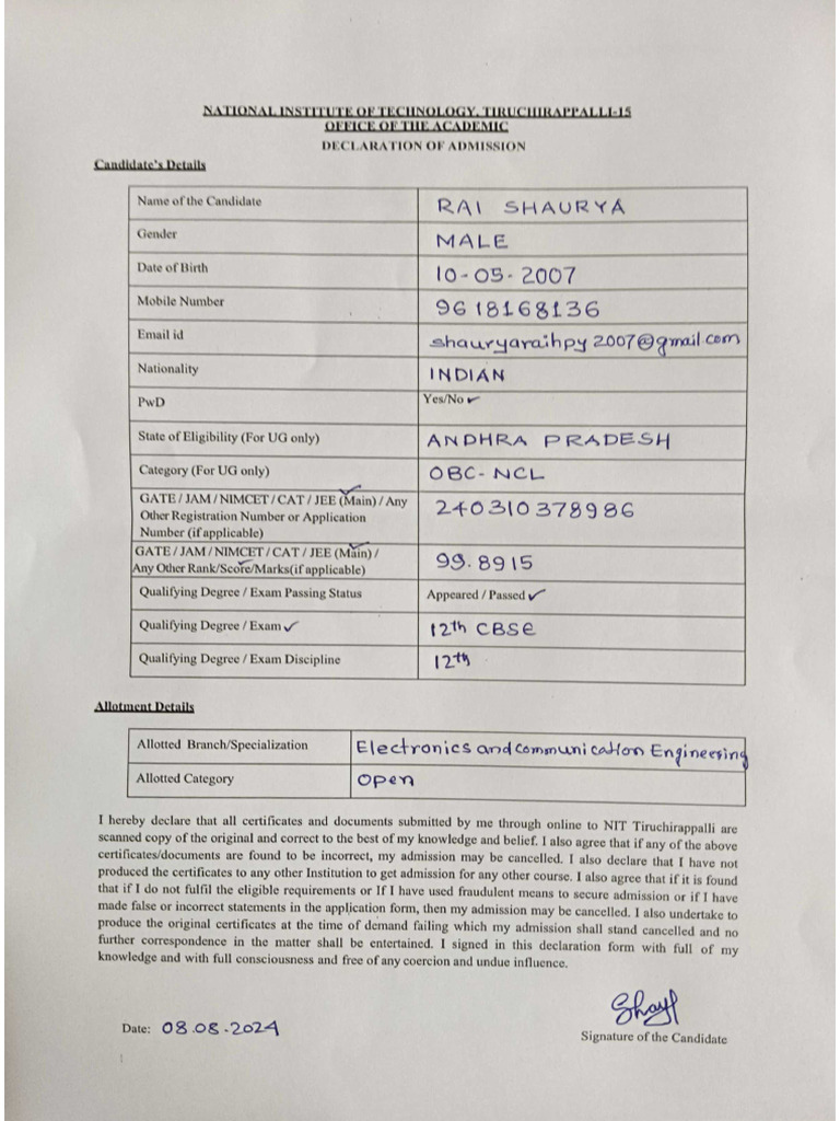 Declaration Form Aaa | PDF
