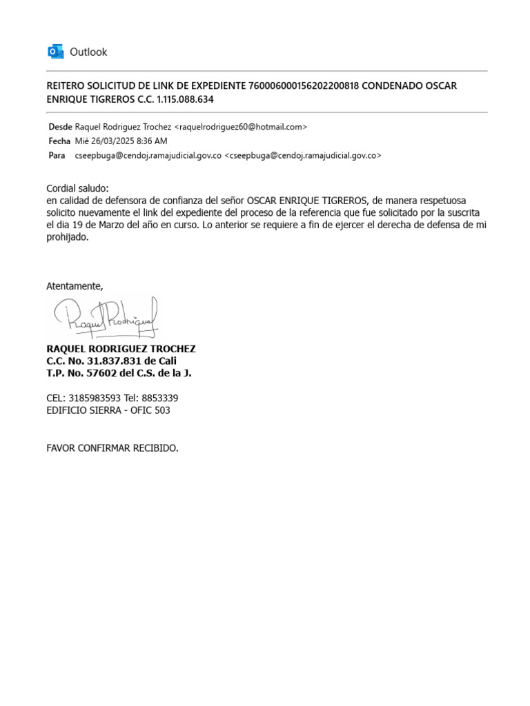 Reiteracion Solicitud Link de Expediente | PDF