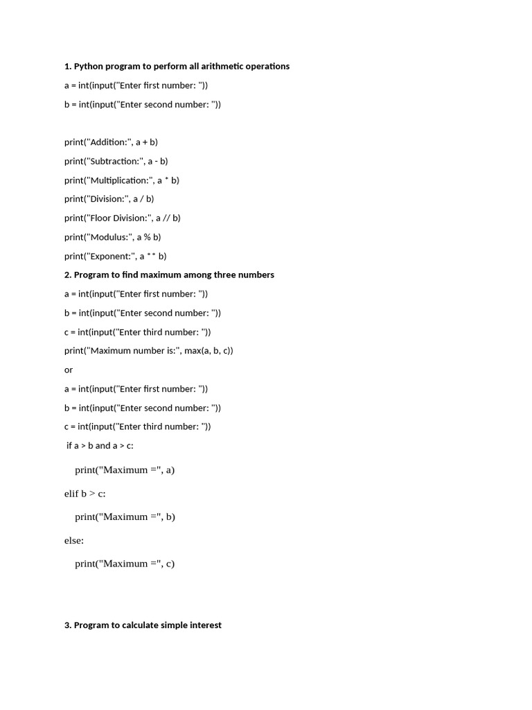 Python Programs for Basic Operations | PDF | Numbers | Computer Programming