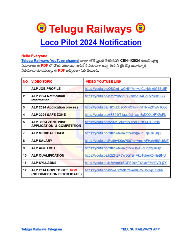 Telugu Railways Loco Pilot Information | PDF