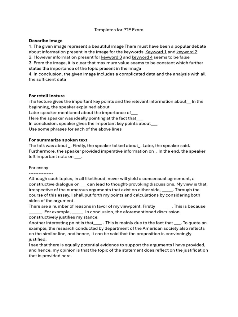 Templates For PTE Exam | PDF