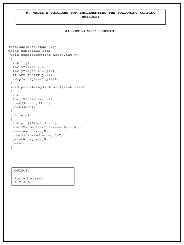 Write A Programs For Implementing The Following Sorting Methods | PDF