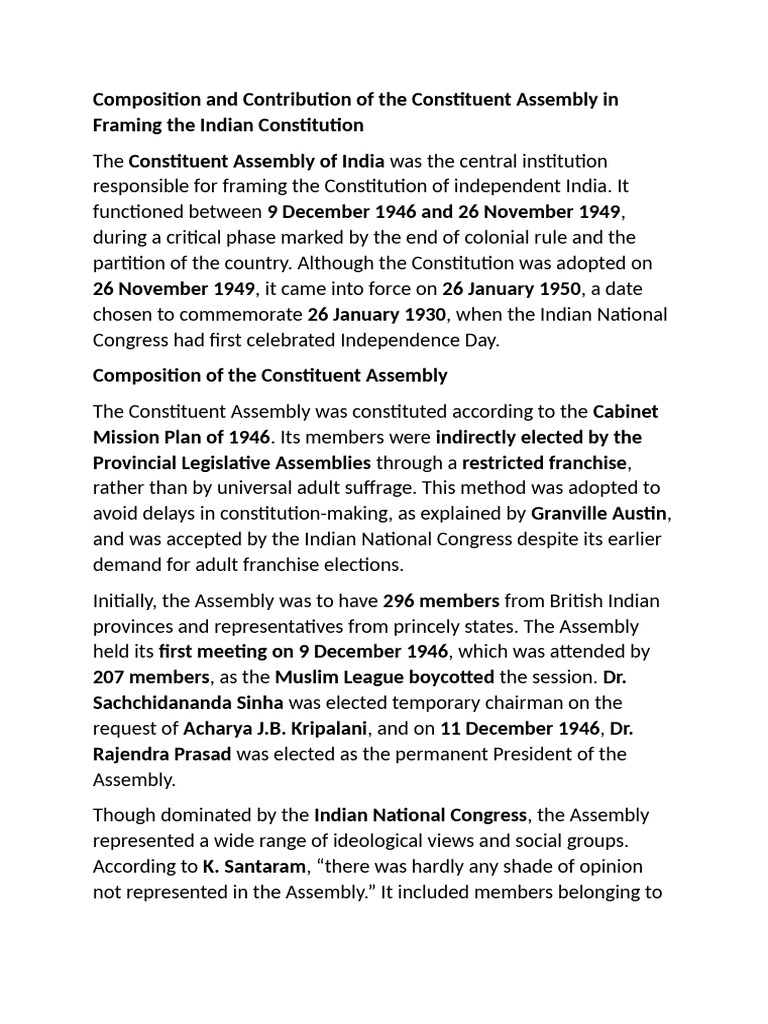 Constituent Assembly's Role in Indian Constitution | PDF | Constitution ...