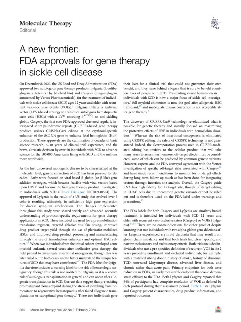FDA Approves Gene Therapy For Sickle Cell Disease | PDF | Gene Therapy ...