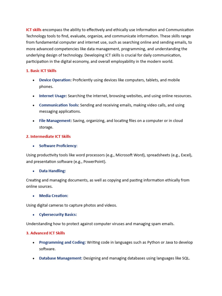 Essential ICT Skills for Digital Success | PDF | Information And ...