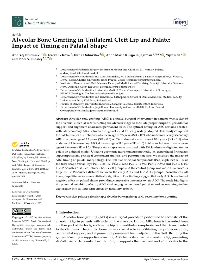 Alveolar Bone Grafting in Unilateral Cleft Lip and Palate - Impact of ...