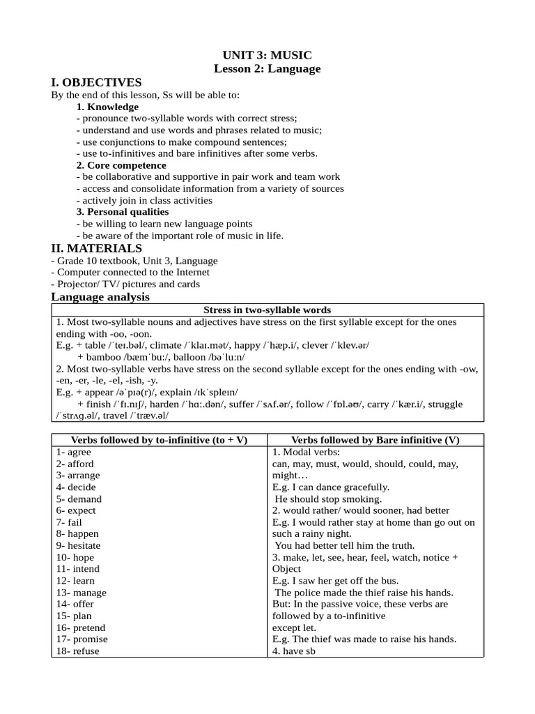 Music Language Skills for Grade 10 | PDF | Stress (Linguistics) | Word
