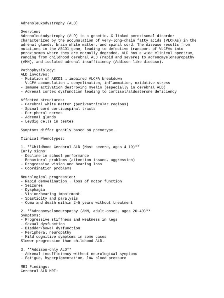 Understanding Adrenoleukodystrophy (ALD) | PDF | Diseases And Disorders ...