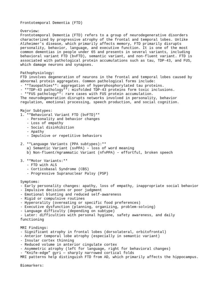 Understanding Frontotemporal Dementia (FTD) | PDF | Diseases And ...