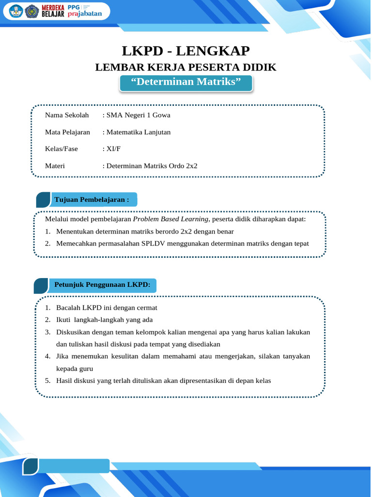 Panduan Menentukan Determinan Matriks 2x2 | PDF