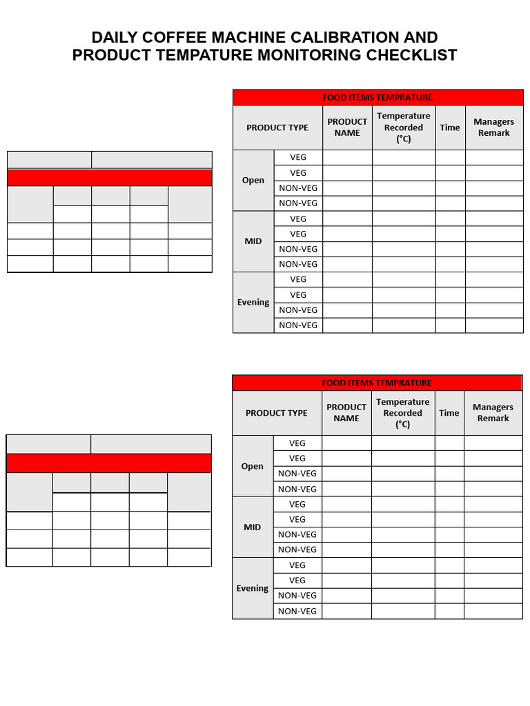 Coffee Machine Calibration and Temprature Log Book | PDF | Coffee | Drink