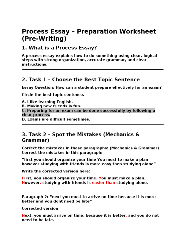 Process Essay Preparation Guide | PDF | Cognition | Human Communication