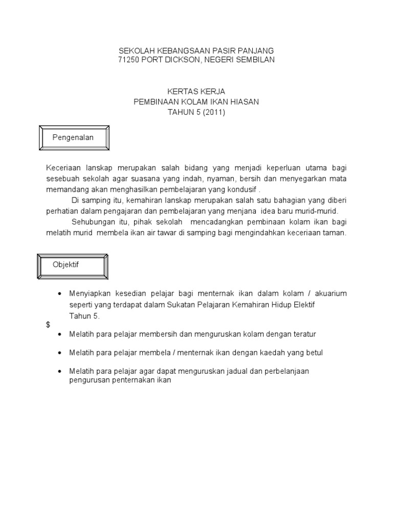 Kertas Kerja Projek Kolam Ikan  PDF