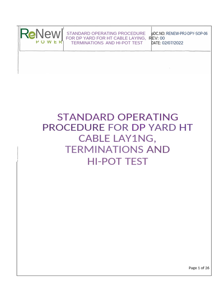 SOP for HT Cable Laying & Testing | PDF | Quality | Business Process