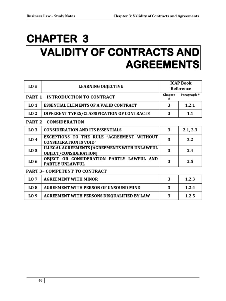 Validity of Contracts Study Notes | PDF | Consideration | Law Of Agency