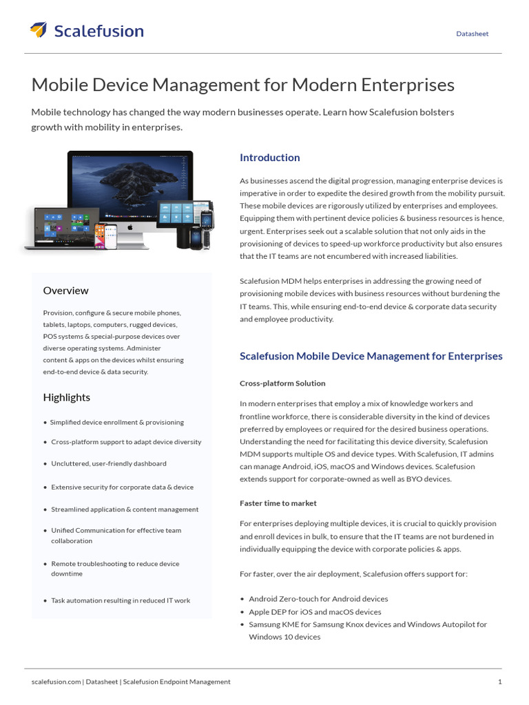 Scalefusion MDM: Secure Device Management | PDF | Computing | Mobile ...