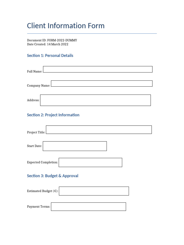 Client Information Form Template | PDF